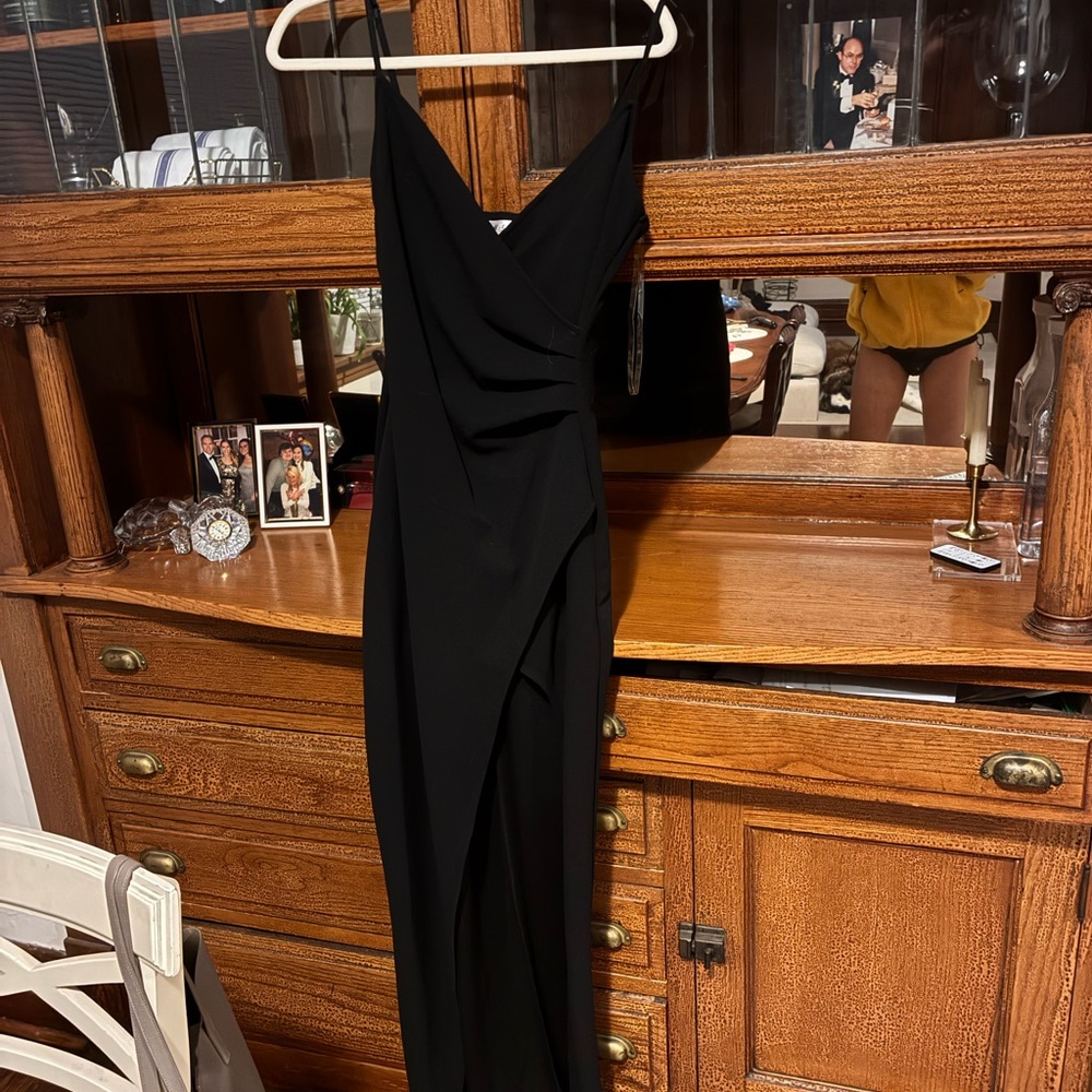 Emerald Sundae Black Strapless Draped Maxi Dress